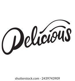 Delicious text isolated on transparent background. Hand drawn vector art.