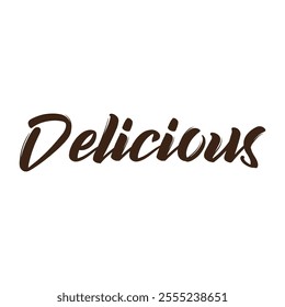 Delicious text lettering hand draw write isolated on white background. Vector illustration.