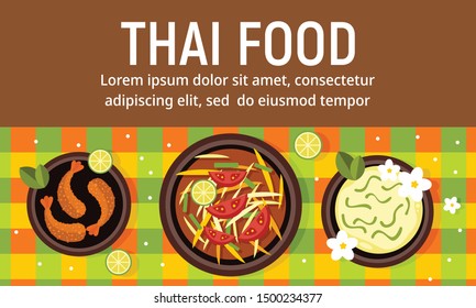 Delicious thai food concept banner. Flat illustration of delicious thai food vector concept banner for web design