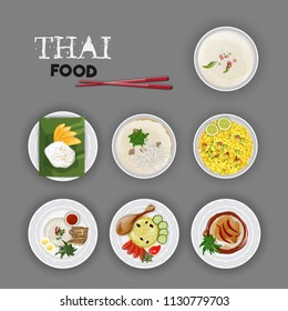 Delicious Thai Food set on grey background.