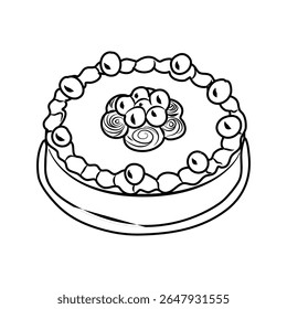 A delicious three tiered chocolate cake is topped with cherries and cream, presented on a transparent background and can be used for celebrations and baking related projects.