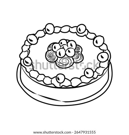 A delicious three tiered chocolate cake is topped with cherries and cream, presented on a transparent background and can be used for celebrations and baking related projects.
