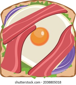Delicious toast with bacon and egg element creation, Food illustration graphic design.