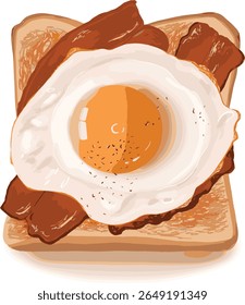 Delicioso brinde com ovo frito e bacon crocante - Ilustração de café da manhã saboroso