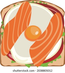 Delicious toast with salmon and egg element creation, Food illustration graphic design.