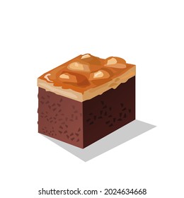 Delicious toffee brownie cake.Isolated vector illustration on a white background.Coffee time. Eat with coffee.Cute design for t shirt print.