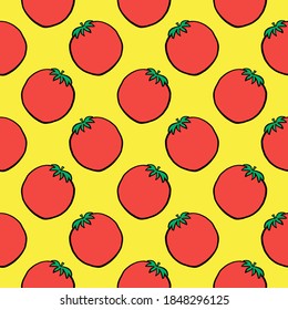Delicioso tomate, sin costura sobre fondo amarillo.