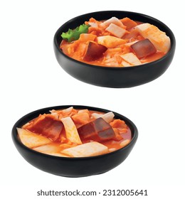 Delicious tomyam with halibut and sebas 3d realistic vector graphic isolated white background fast food