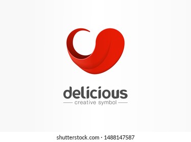 Delicious, tongue in heart shape creative symbol concept. yummy, good taste, pleasure abstract business logo idea. Tasty food, cook icon. Corporate identity logotype, company graphic design tamplate