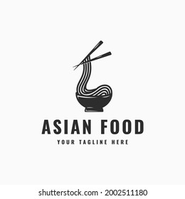 Delicious Traditional Asian Food Logo Design with Bowl Icon Symbol Containing Noodles and Chopsticks for Eating, Suitable for Restaurants, Cafe, Food Stalls, Street Food, etc