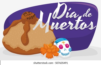 Delicious and traditional Mexican dead bread, with a little sugar skull and marigold flower for "Dia de Muertos" (Spanish for "Day of the Dead").