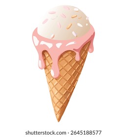 Delicioso deleite com esmalte rosa e polvilhos em um cone de waffle para doce indulgência de verão