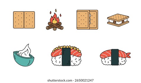Delicioso trata doces s'mores e delícias sushi saboroso para cada ocasião