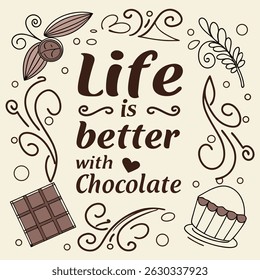 Delicious and trendy chocolate-themed vector T-shirt design perfect for apparel, merchandise, or gift products. This high-quality illustration features fun and eye-catching cocoa elements, ideal for c