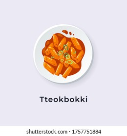 Delicious Tteokbokki / Korean Spicy Rice Cake vector illustration from top view, South Korea dish vector