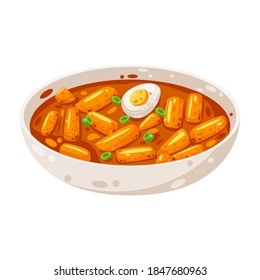 Köstlicher Tteokbokki/koreanischer scharfer Riesenkuchen mit gekochter Ei-Vektorgrafik