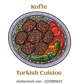 Köstliches Türkisches Kofte. Mit Hackfleisch/Faschiertem oder Fleisch, gemischt mit Zwiebeln, Kräuter und Gewürzen. Traditionelle türkische Küche.