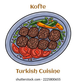 Köstliches Türkisches Kofte. Mit Hackfleisch/Faschiertem oder Fleisch, gemischt mit Zwiebeln, Kräuter und Gewürzen. Traditionelle türkische Küche.