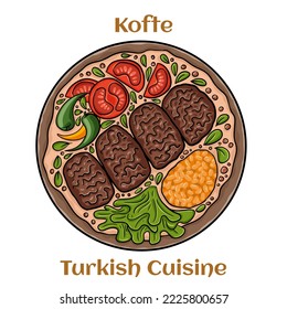 Köstliches Türkisches Kofte. Mit Hackfleisch/Faschiertem oder Fleisch, gemischt mit Zwiebeln, Kräuter und Gewürzen. Traditionelle türkische Küche.