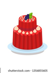 Delicious Two Tier Cake Flat Vector Illustration. Tasty Dessert Color Cartoon Drawing. Delicious Multi Layer Pudding. Pastry Shop, Confectionery, Buffet, Bakery Isolated Design element