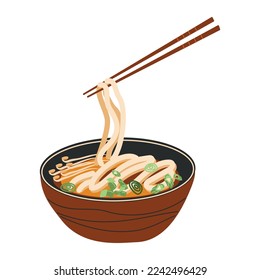 Delicious Udon Noodles on a white background. Asian food. Vector illustration for restaurants, menus, decor