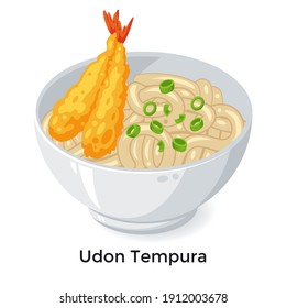 Delicious Udon Tempura Japanese noodle with fried shrimp illustration vector