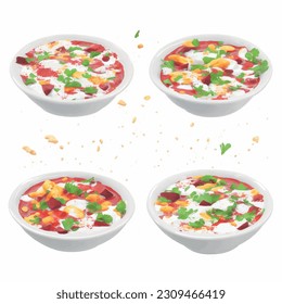 Delicious ukrainian borscht, red with beetroot and sour cream realistic 3d vector graphic isolated white background

