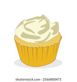 Delicious vanilla cupcake.One cream vanilla cupcake icon 