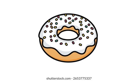 Delicioso donut congelado baunilha com polvilhos coloridos agradável tratar doce padaria item delicioso lanche