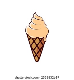 Delicious vanilla ice cream cone illustration with a crispy waffle cone. Perfect for dessert-themed designs, food packaging, or summer branding. Fun and playful design for sweet treats.