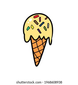 Köstliche Vanilleeis-Vektorgrafik. digitale Illustration zum Thema Sommer, Essen, Nachtisch und Kinderbuch.