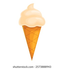 Delicious vanilla soft serve ice cream with a delicate creamy texture standing in a crispy waffle cone