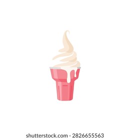 Delicious Vanilla Soft Serve Ice Cream in a Pink Cup Isolated on White Background Vector Illustration