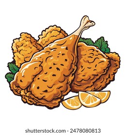 Delicious vector artwork of fried roasted chicken, perfect for menus, restaurant websites, food blogs, and marketing materials. Enhance your culinary branding with this appetizing design