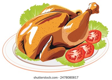 Delicious vector artwork of fried roasted chicken, perfect for menus, restaurant websites, food blogs, and marketing materials. Enhance your culinary branding with this appetizing design