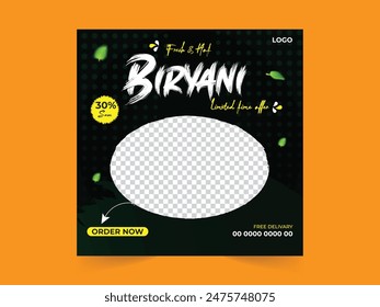 Delicious Vector Biryani Post: Vibrant, Tempting Design Perfect for Social Media Engagement.