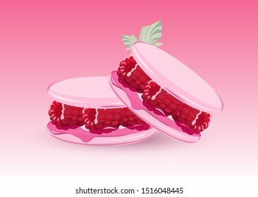 delicious vector cakes with raspberries and jam