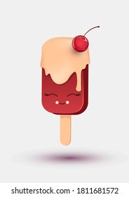 
delicioso helado vectorial con cerezas de fondo blanco