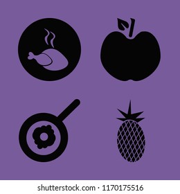 delicious vector icons set. with fresh pineapple, hot chicken, fried egg and apple in set