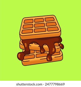 Delicious vector illustration of a crispy waffle with rich, melted chocolatedripping down. Perfect for dessert menus, food blogs, and culinary designs. High-quality and mouth-watering detail to enhanc