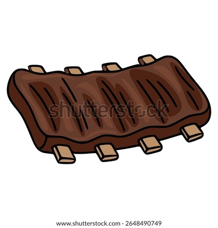 Delicious vector illustration of grilled pork ribs, showcasing a hand-drawn style with brown and beige tones, ideal for menu design or culinary-themed projects.