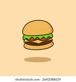 Delicious Vector Illustration of an Original Juicy Cheeseburger With Melted Cheese, Fresh Lettuce, and Sesame Bun – Perfect For Food Designs and Menus.