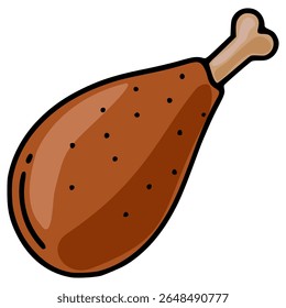 Deliciosa ilustração vetorial de uma perna de frango assada com um osso detalhado e textura sutil, perfeito para blogs de alimentos, menus ou sites de receitas.