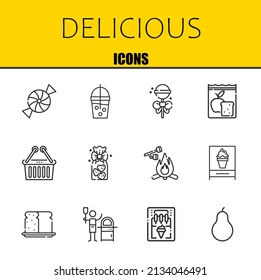 deliciosos iconos de línea vectorial. Iconos de caramelo, limón y limón. Diseño delgado de línea. Elementos gráficos de contorno modernos, símbolos de trazo simple ilustración de fondo