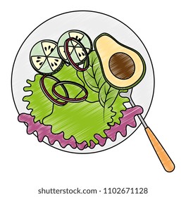 delicious vegetable salad on plate and cutlery