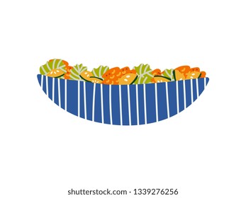 Delicious Vegetarian Salad in Ceramic Bowl, Fresh Healthy Dish Vector Illustration
