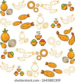 Delicious and vibrant Asian food vector pattern, perfect for backgrounds, packaging or other culinary design projects, eps 10, editable.