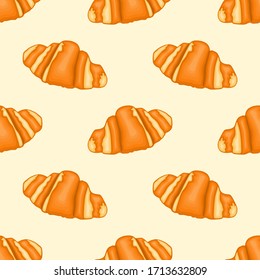 Delicious warm croissants on yellow background
