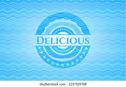 Delicious water wave representation emblem.