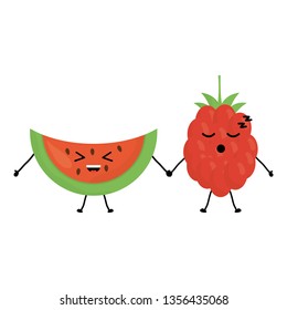 delicious watermelon and blackberry kawaii characters